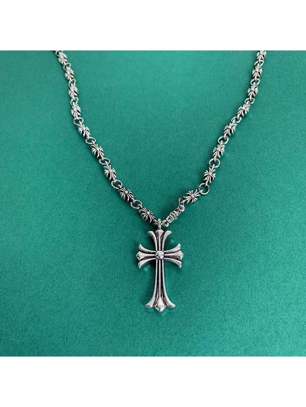 Grunge y2k silver cross long necklace chain. 24 inches length. Unisex